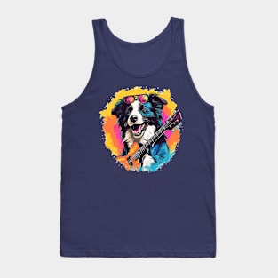 Strumming Collies: Border Collie Rockstar with a Guitar Tank Top